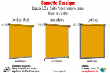 Stores Bannettes Classiques  Conducteurs ou coulisses ou  projection 
